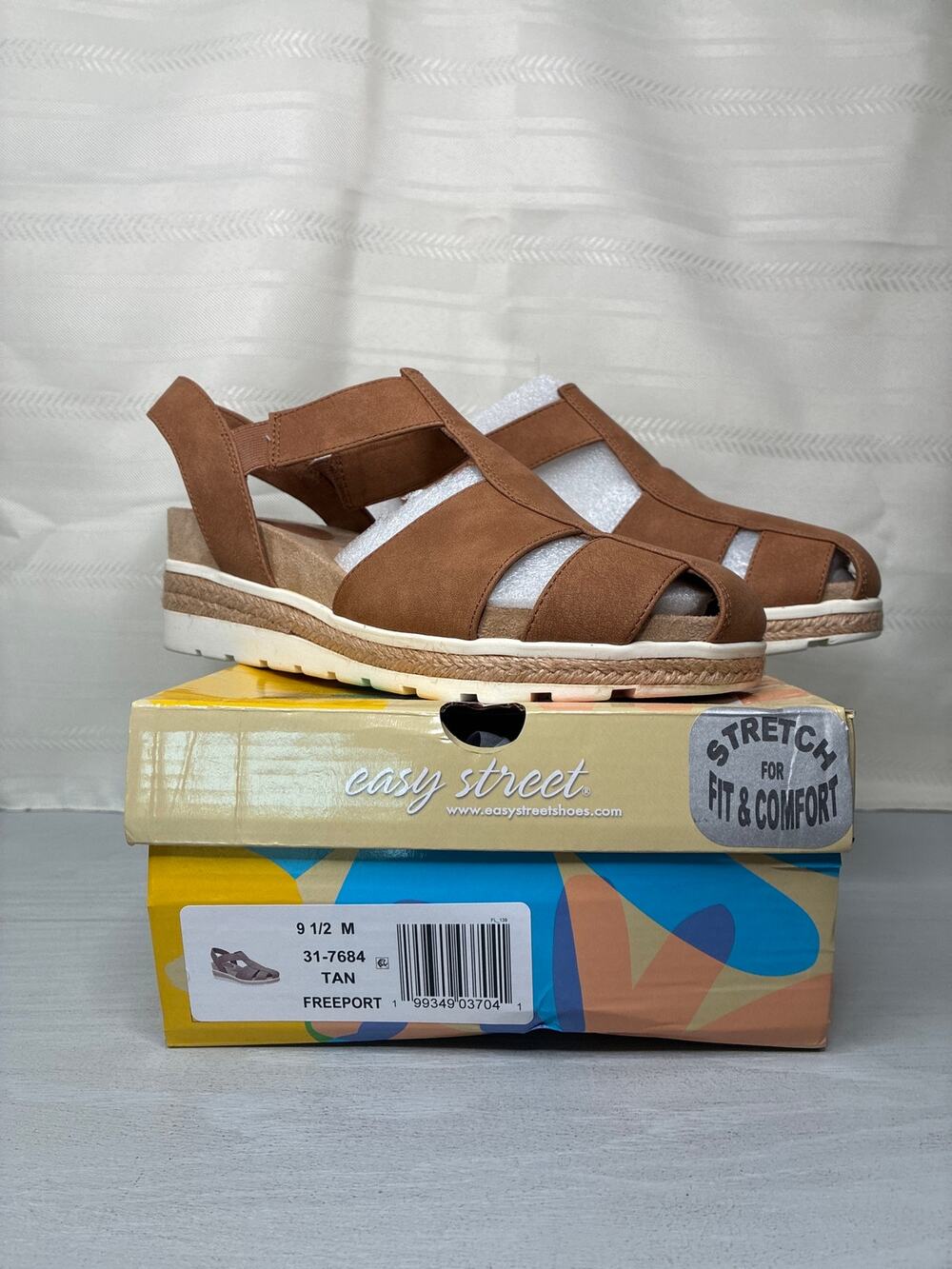 Easy Street Freeport Womens Wedge Sandals Tan Size 9.5 M